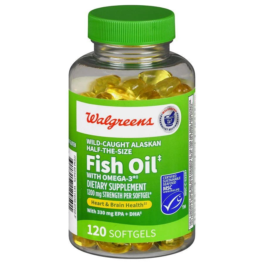 Walgreens Wild-Caught Alaskan Half-the-Size Fish Oil with Omega-3 1200 mg Softgels 1