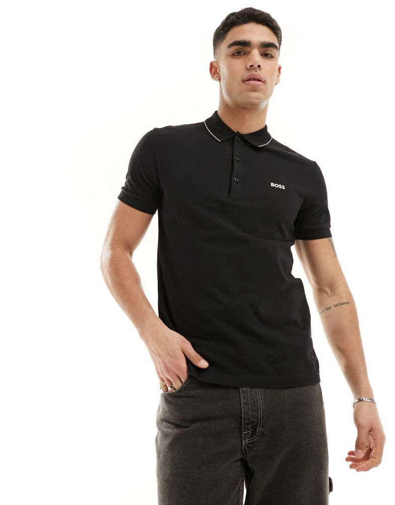 Hugo Boss BOSS Green Paule logo polo shirt in black 2