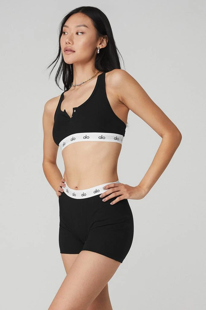 Alo Yoga Icon Ribbed Henley Bra - Black 3