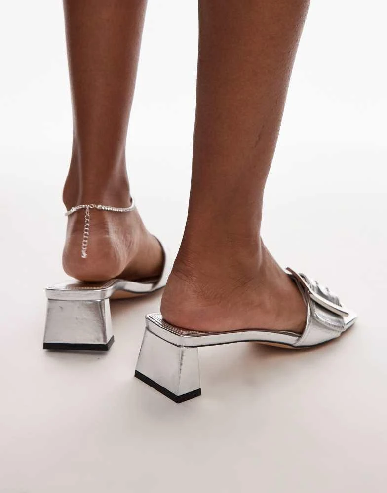 Topshop Topshop Ila heeled mules with buckle in silver 4