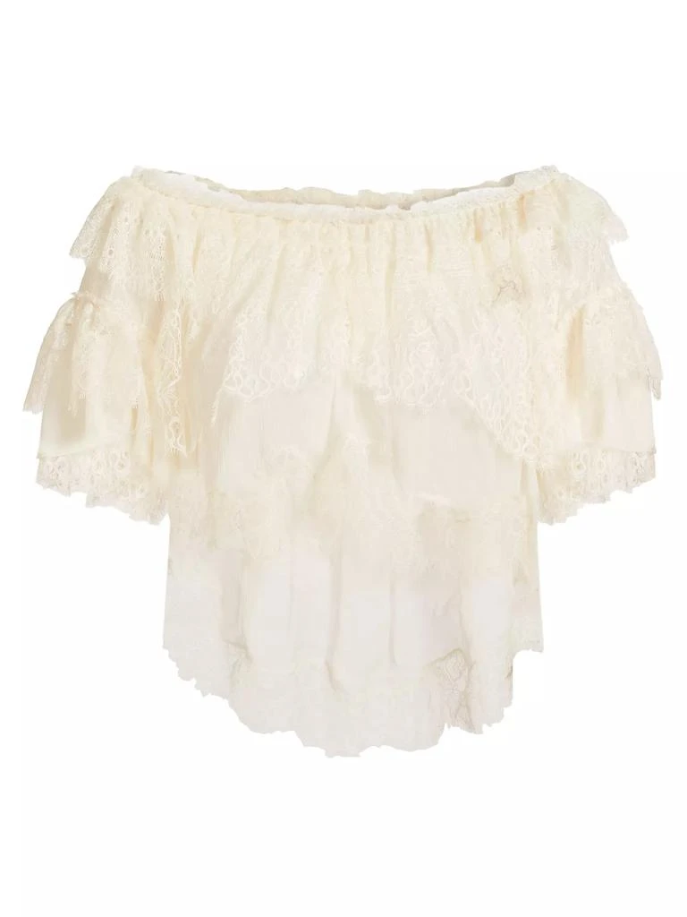 LOVESHACKFANCY Vienne Lace Chiffon Off-The-Shoulder Top 1