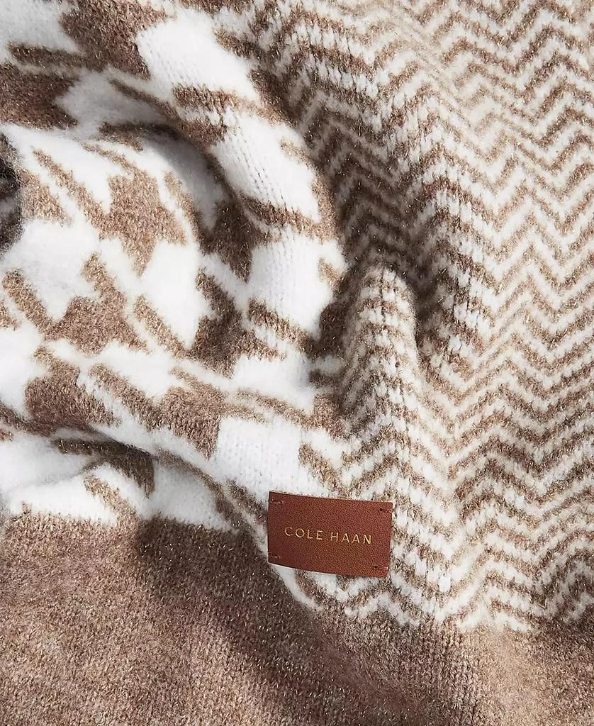 Cole Haan Oversized Mixed Houndstooth Oxford Tan Scarf 2