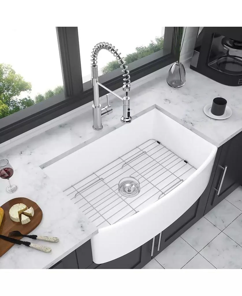 Flynama 30x19x10inch White Farmhouse Sink Ceramic Porcelain Arch Edge Apron Front Single Bowl 2