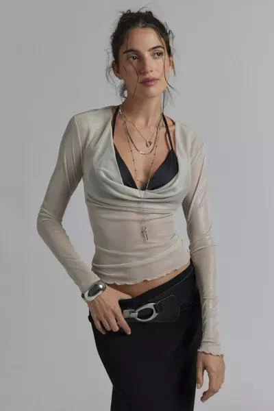 Silence + Noise Silence + Noise Miley Metallic Mesh Cowl Neck Twoffer Top 4
