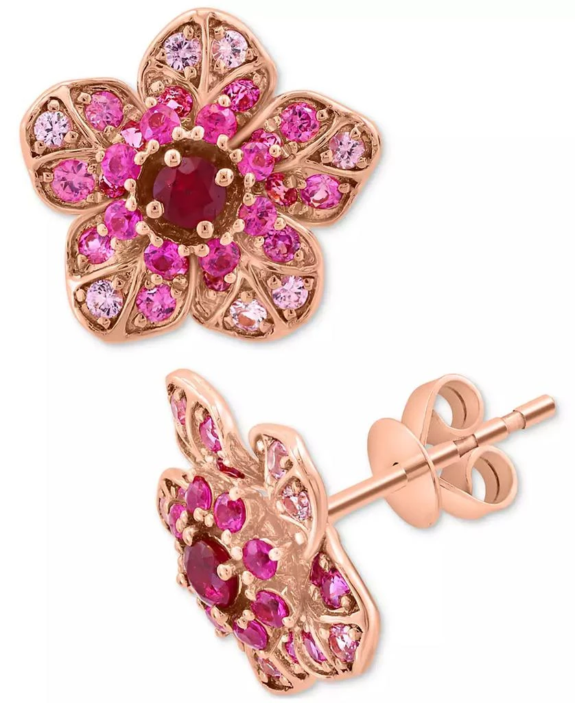 Effy EFFY® Pink Sapphire (7/8 ct. t.w.) 
Ruby (1/5 ct. t.w.) Flower Stud Earrings in 14k Rose Gold
