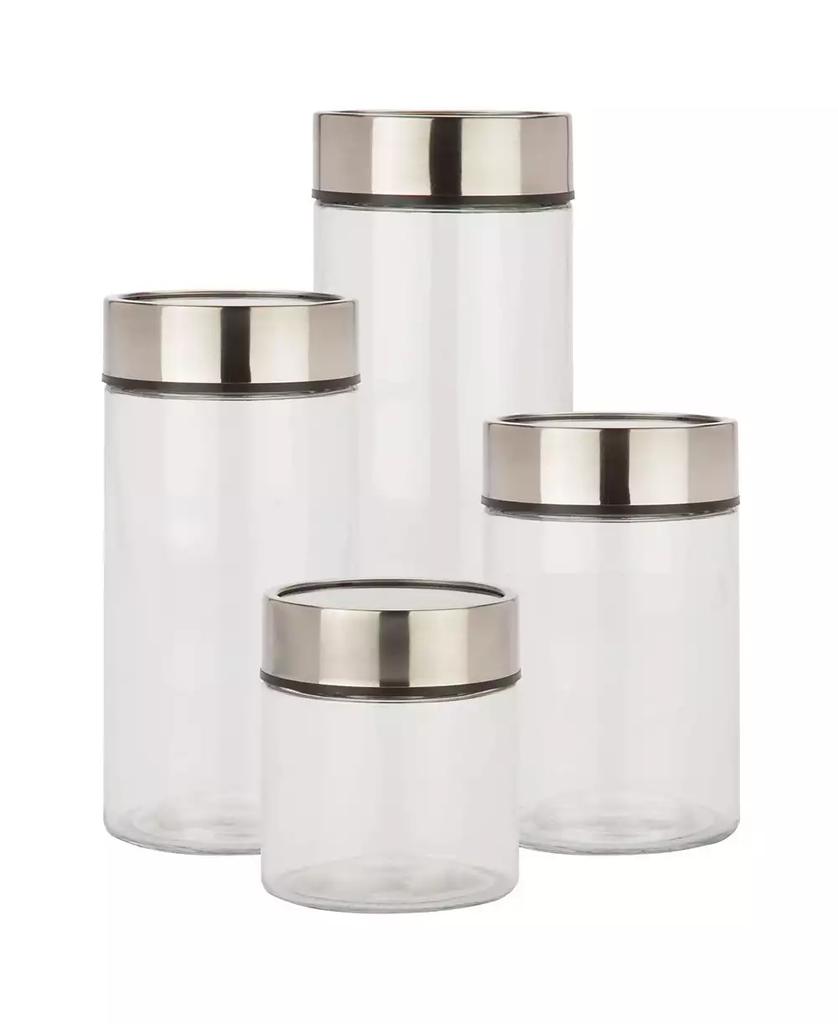 Honey Can Do Stainless Steel Lids and Fresh-Date Dials Kitchen Glass Jar Set, Set of 4