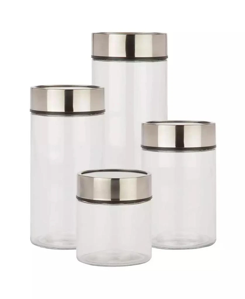 Honey Can Do Stainless Steel Lids and Fresh-Date Dials Kitchen Glass Jar Set, Set of 4 1