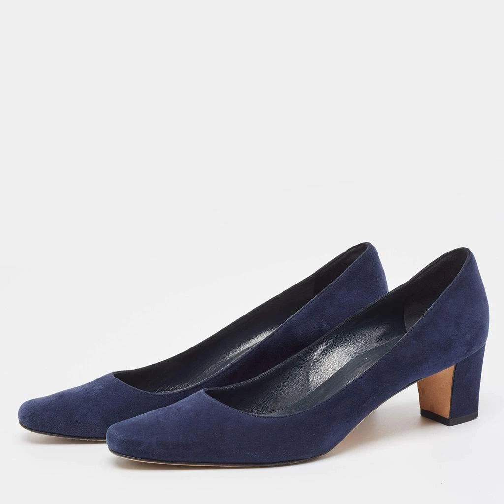 Manolo Blahnik Manolo Blahnik Navy Blue Suede Block Heel Pumps Size 38 2