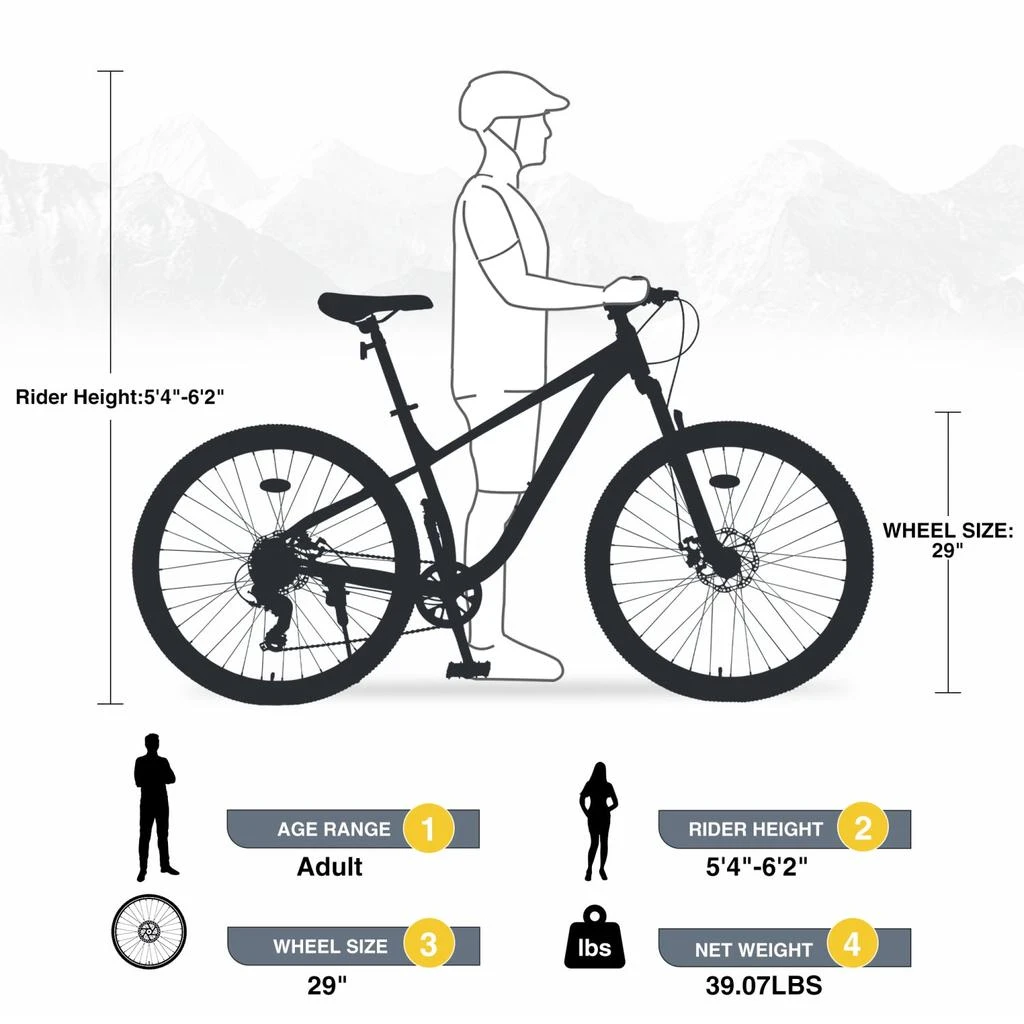Streamdale Furniture Streamdale 29 Inch Wheels 8 Speed Mountain Bike, for Men Women Boys and Girls, Front Suspension, Steel Frame 5