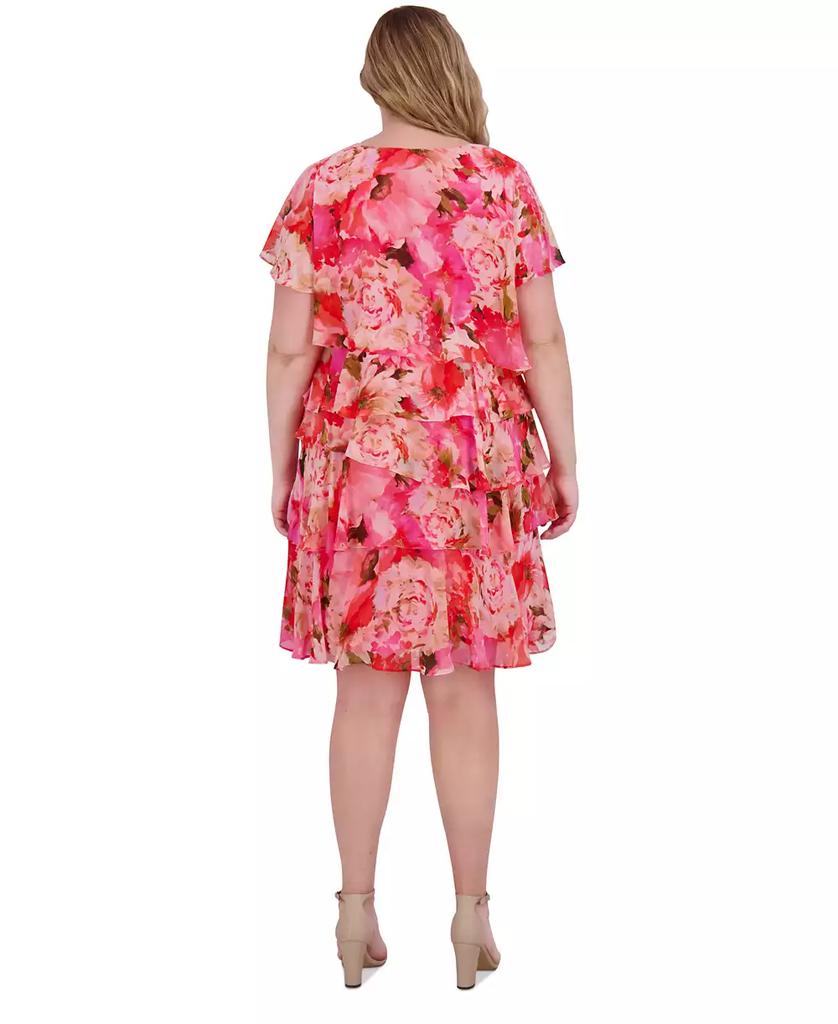 Jessica Howard Plus Size Chiffon Asymmetrical-Tiered Dress