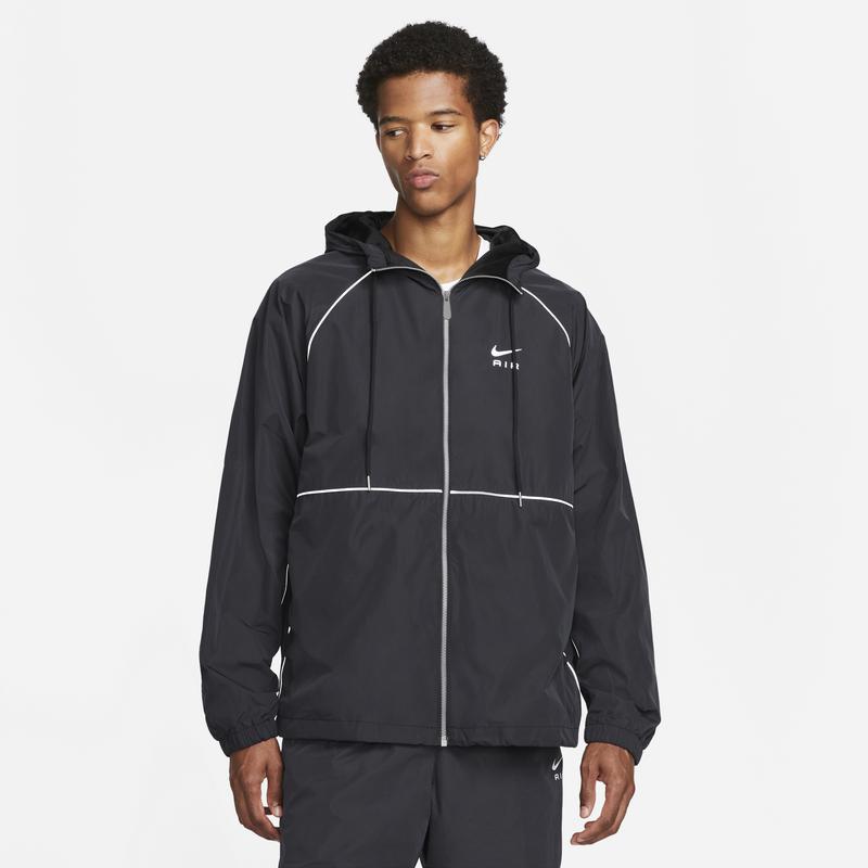 nike swoosh woven jacket in black with utility pockets mens