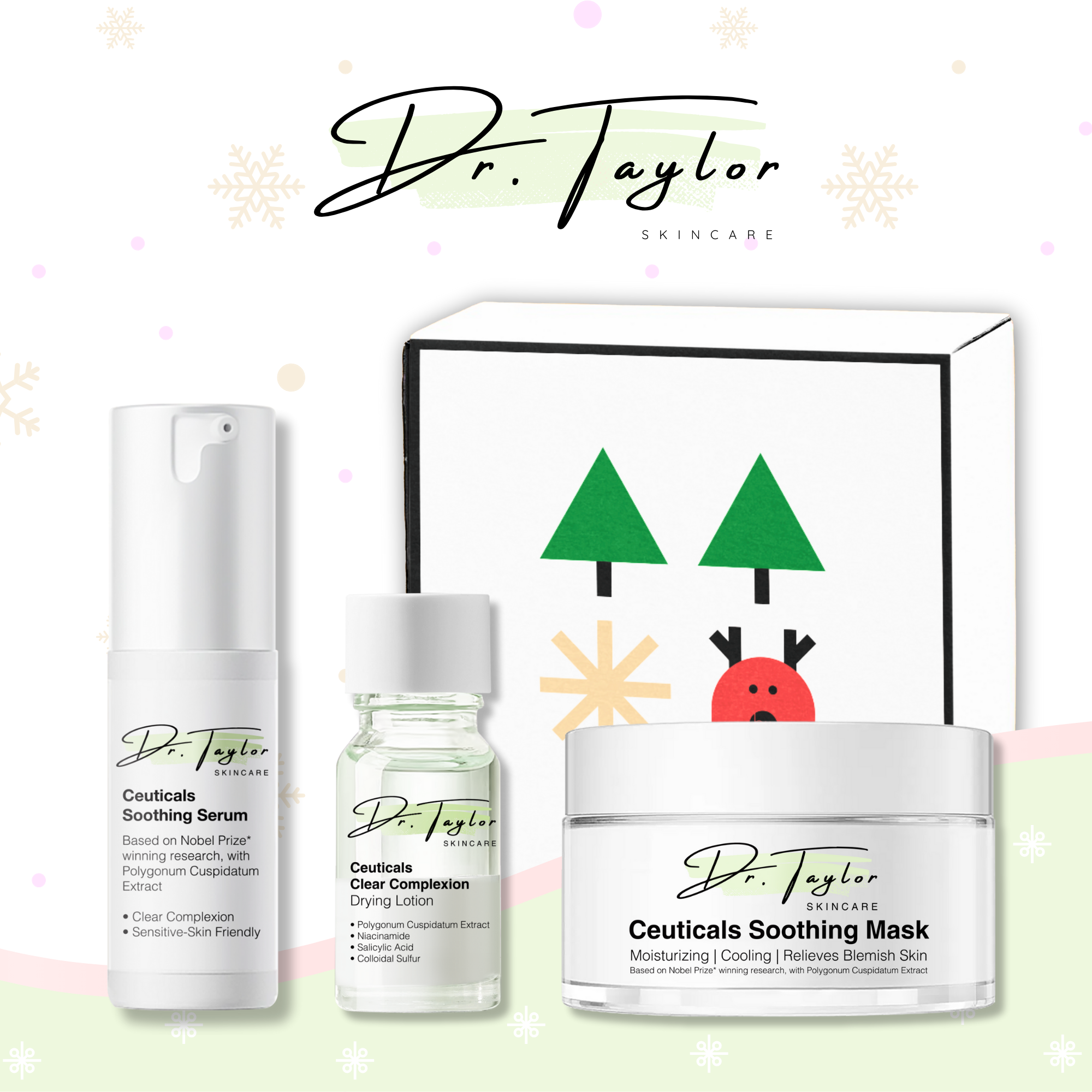 Dr.Taylor 【Acne Repair Set】Dr.Taylor Anti-acne Clear Complexion Remove Redness Plant Drying Lotion with free Q-tip gift, soothing blemishes+Skin Repair Remove Redness Soothing Hydrating Serum+Soothing Mask, Skin Repair, Redness reduction, Sensitive-skin friendly