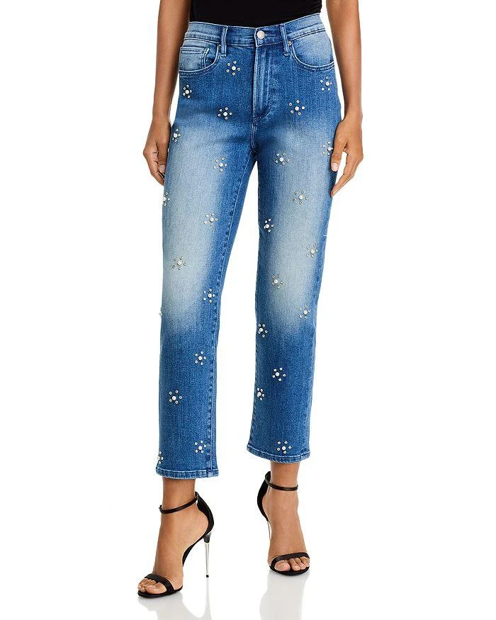 AQUA Embellished High Rise Ankle Jeans in Medium Wash - Exclusive 1