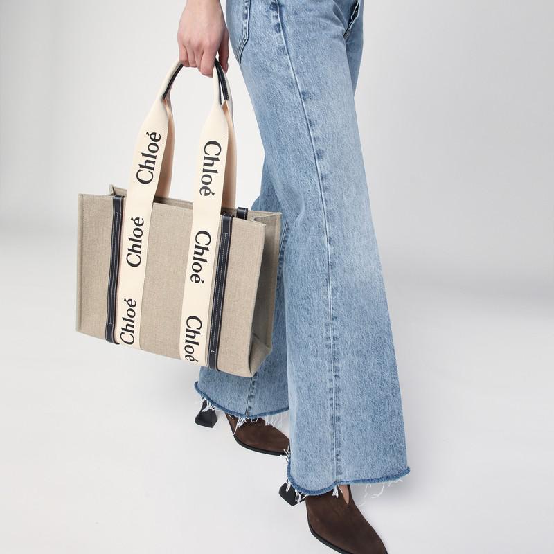 【関税＆送料込み】ChloAC Woody Medium Bag In Beige Chloé Small Woody Tote Bag In Linen | Chloé US