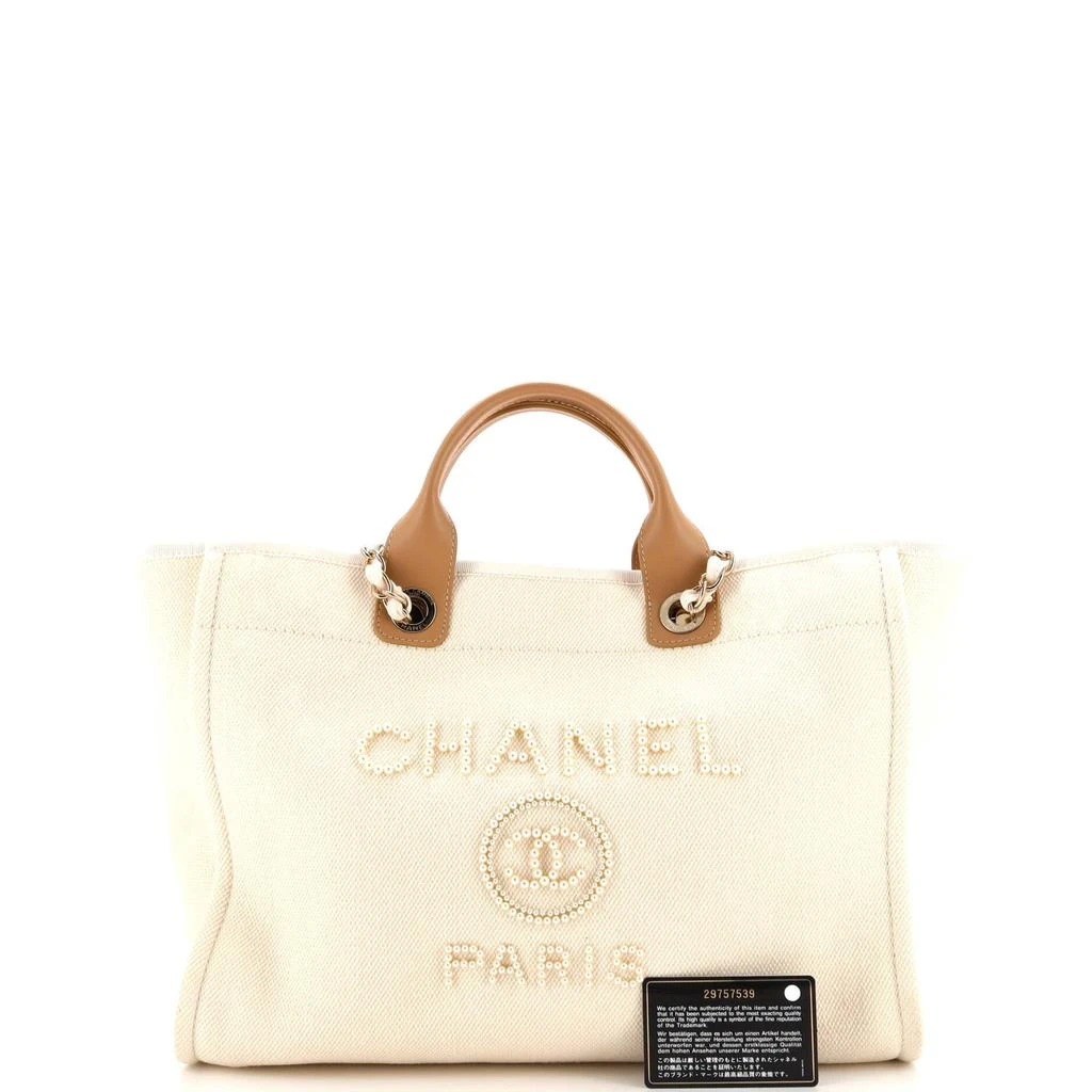 Chanel Deauville Tote Pearl Embellished Canvas Medium 2