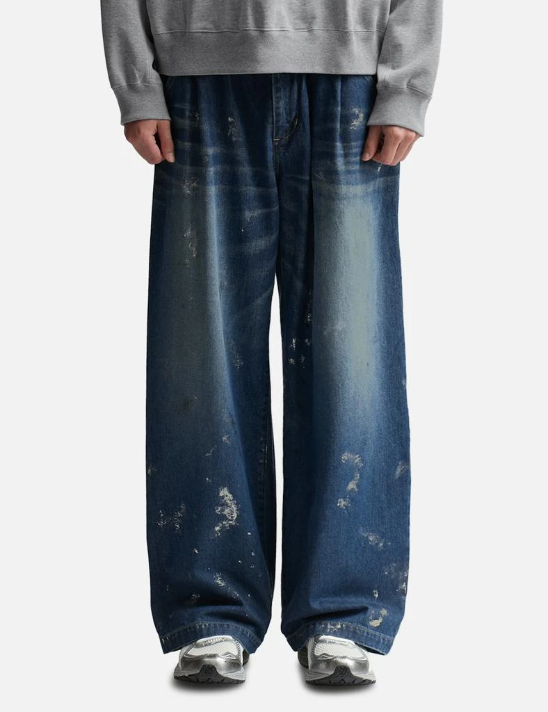CLESSTE SILVER PRINT VINTAGE WASH SELVEDGE DENIM WIDE PANTS 3