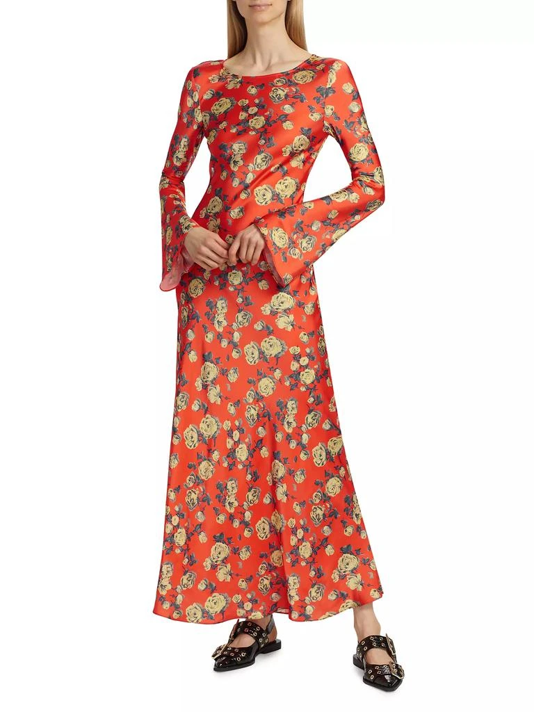 Ganni Floral Satin Long Sleeve Maxi Dress 3
