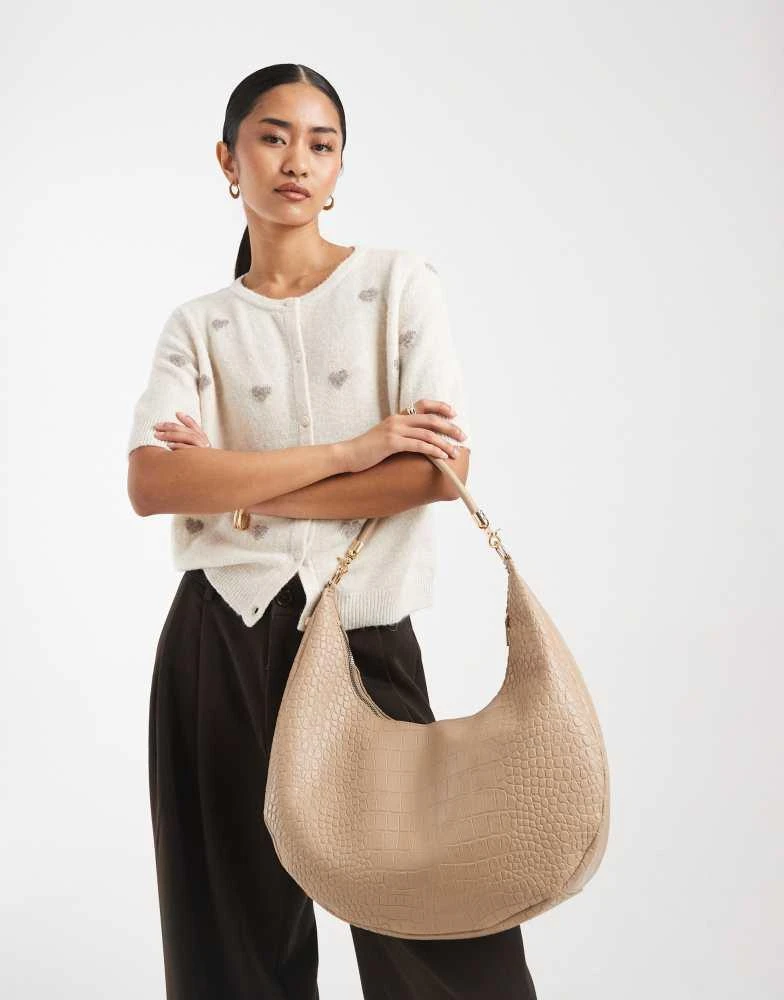 PASQ PASQ scoop top shoulder bag with crossbody strap in taupe croc 4