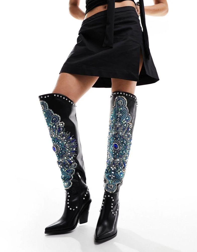 AZALEA WANG Azalea Wang Axelbeat embellished front western boot in black 4