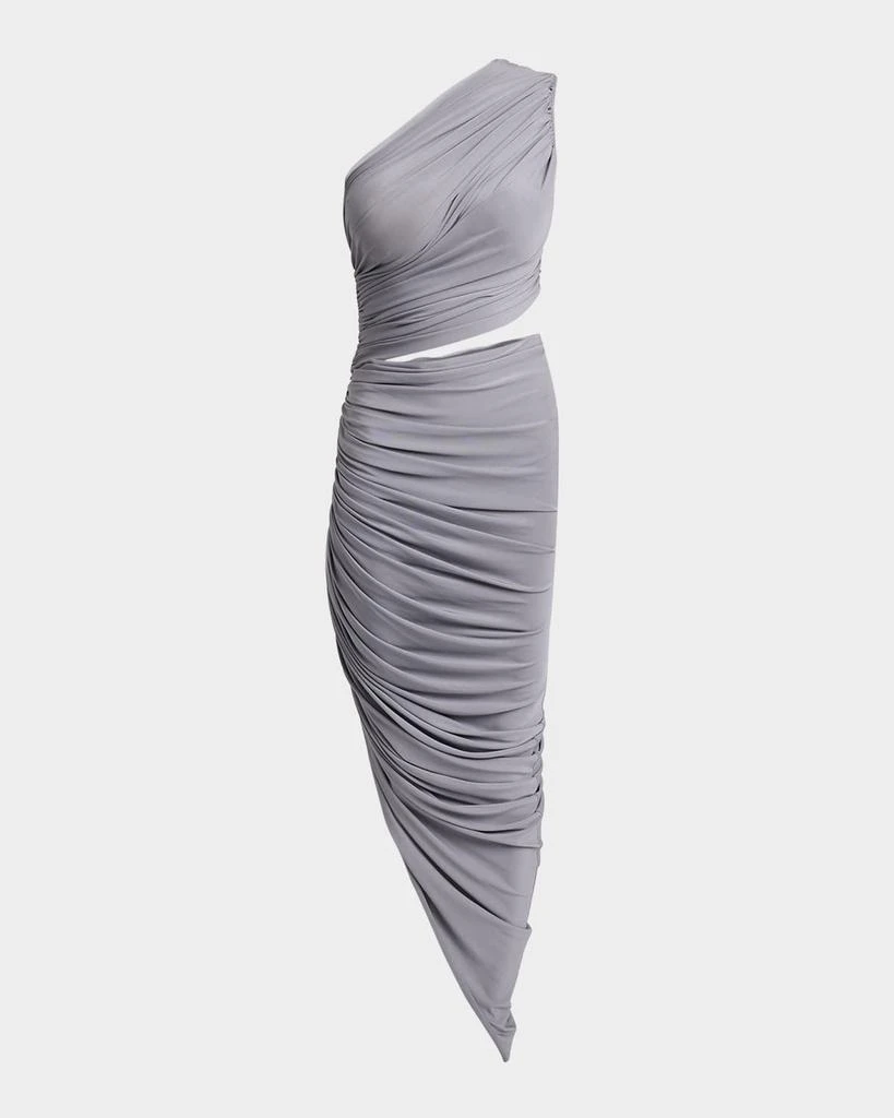 knee length dresses for ladies Ruched Asymmetric High Neck Satin Midi Dress – Urban Touch