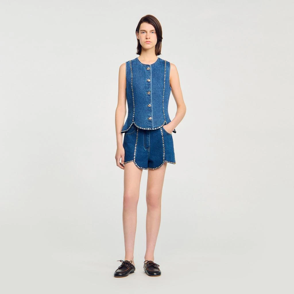 Sandro Rhinestone denim top 1