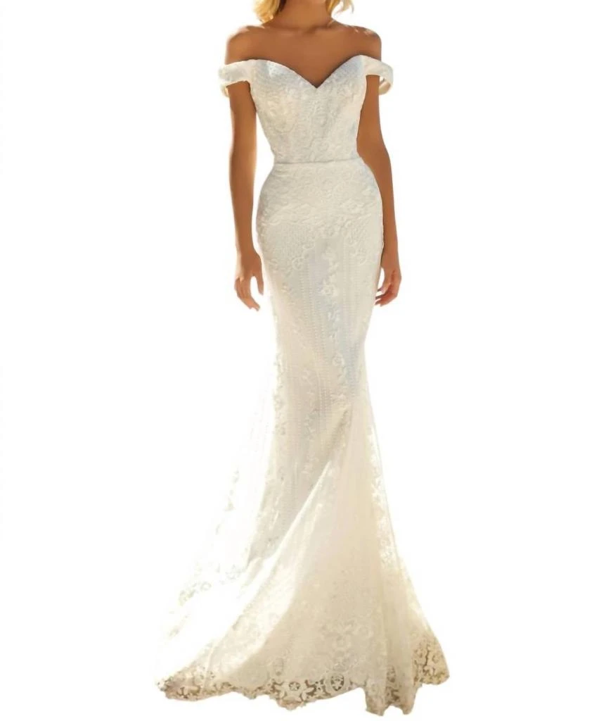 white christmas dresses Ivory Sheer Lace Corset Bodice Maxi Dress