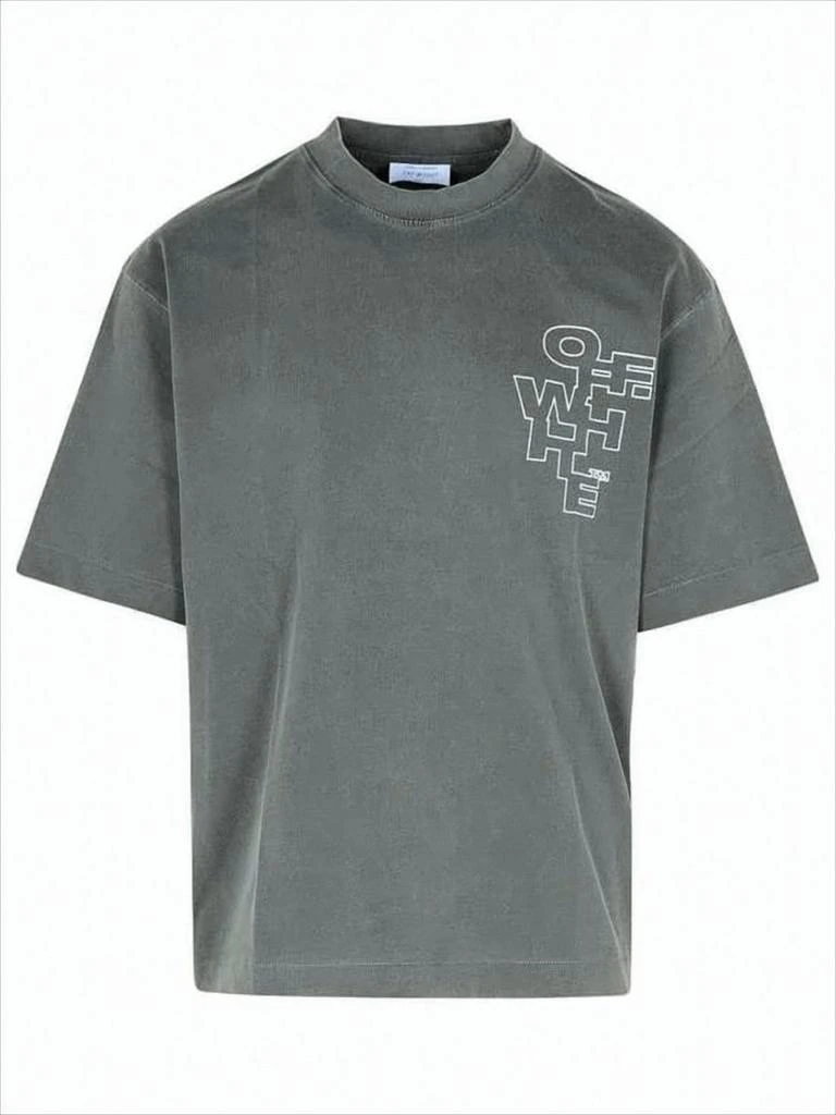 Off-White Boxy Fit Grey Cotton T-Shirt with Graphic Elements