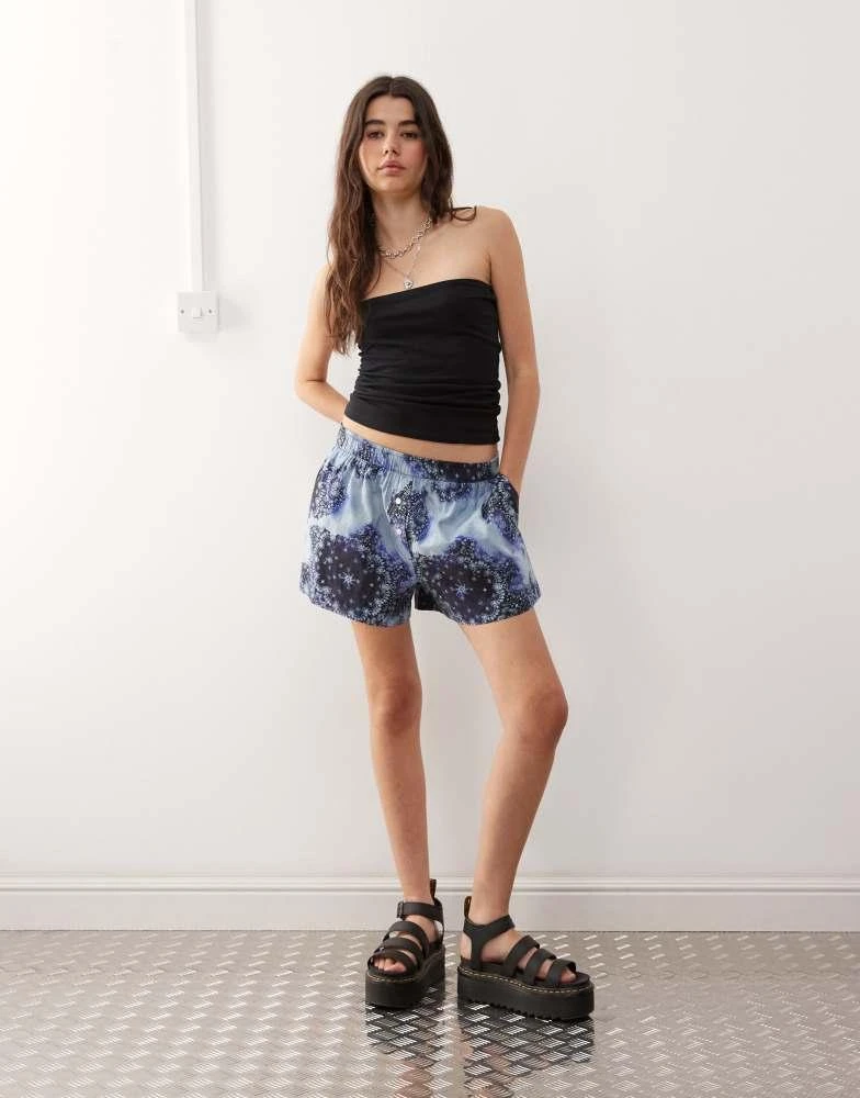 Monki Monki poplin shorts in blue scarf print 1