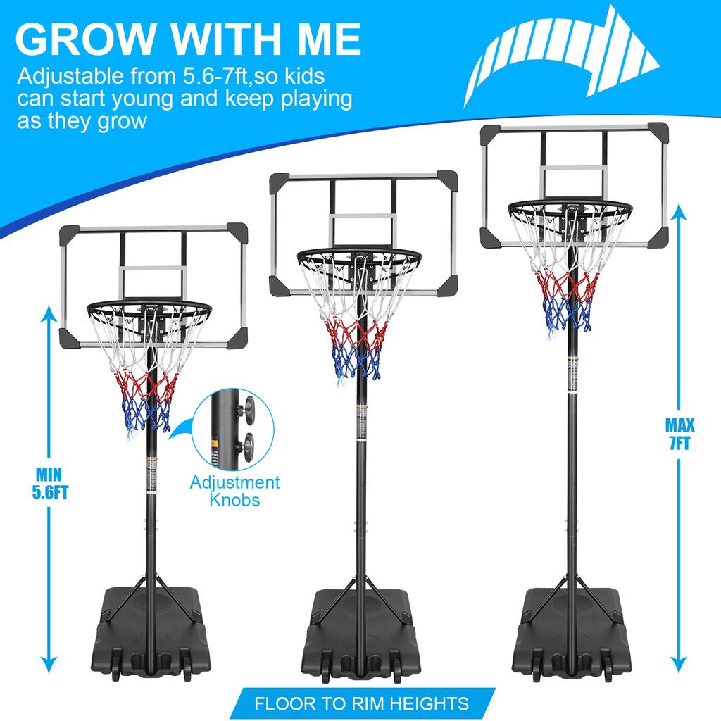 Streamdale Furniture Streamdale Basketball Goal Portable Basketball Hoop Indoor Outdoor Basketball Stand 5.6-7ft Adjustable 28in Backboard with Wheels