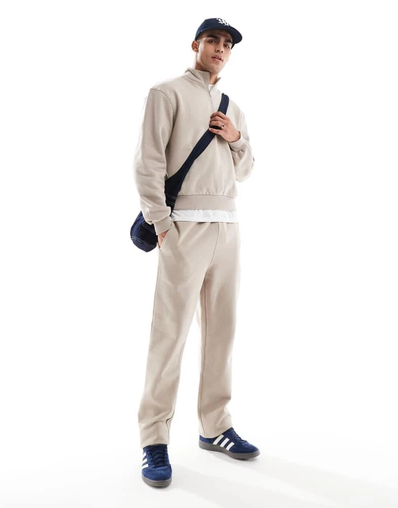ASOS ASOS DESIGN premium heavyweight boxy oversized quarter zip sweatshirt 400gsm in beige 3