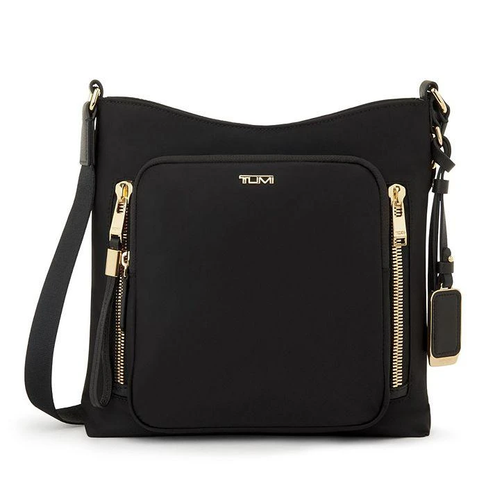Shop TUMI Blue/Brown Nylon and Leather Glenview Expandable  Tumi Glenview Expandable Crossbody Black and Dark Brown Messenger Bag main image 0