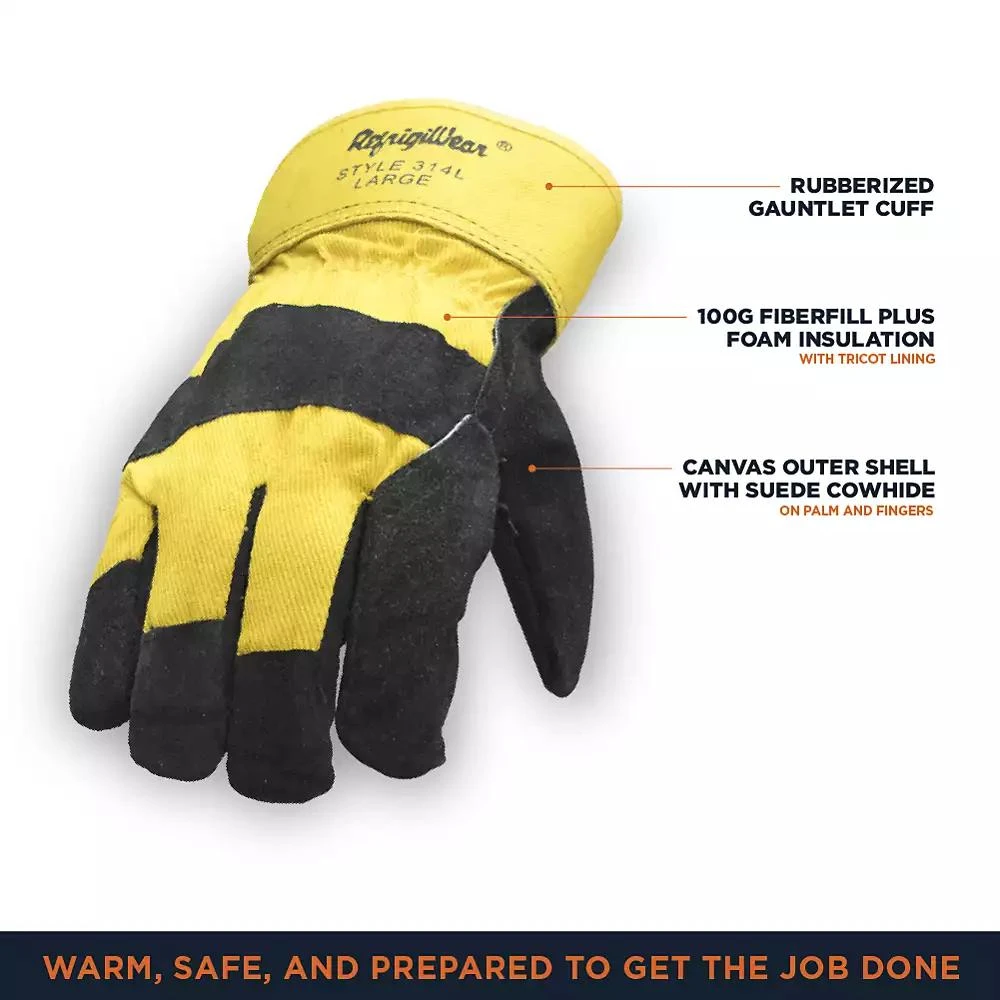 RefrigiWear Men's Men s Canvas Insulated Leather Work Gloves 3