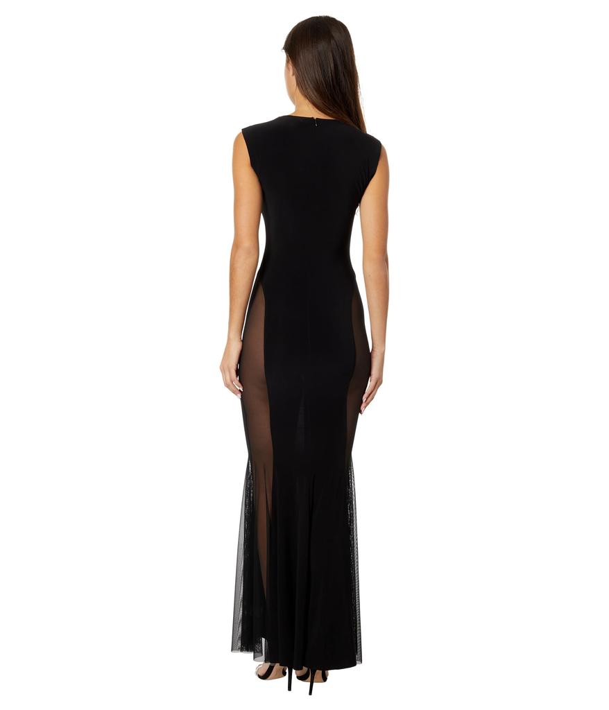 Norma Kamali Sleeveless Crewneck Fishtail Gown w/ Mesh Sides