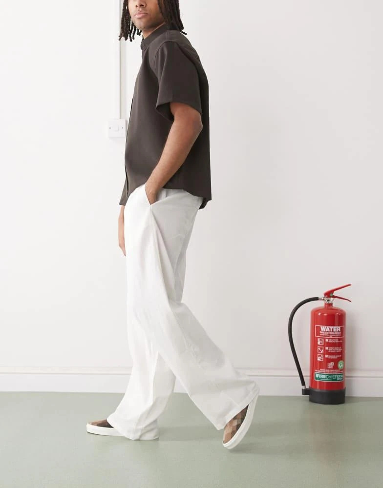 COLLUSION COLLUSION relaxed woven trouser with linen in white - WHITE 2