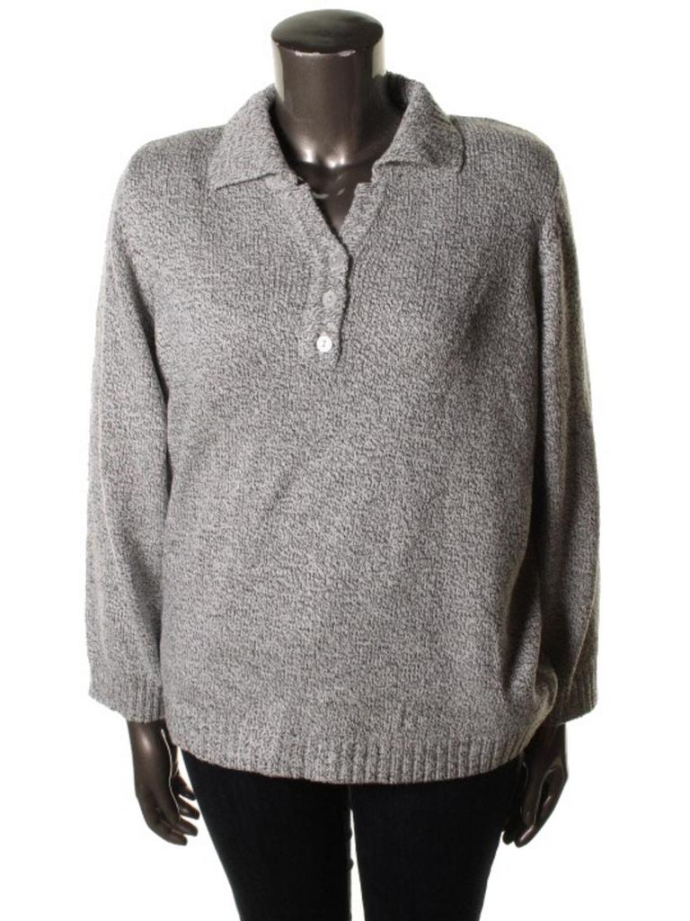 Karen Scott Plus Womens Ribbed Trim Long Sleeves Henley Sweater