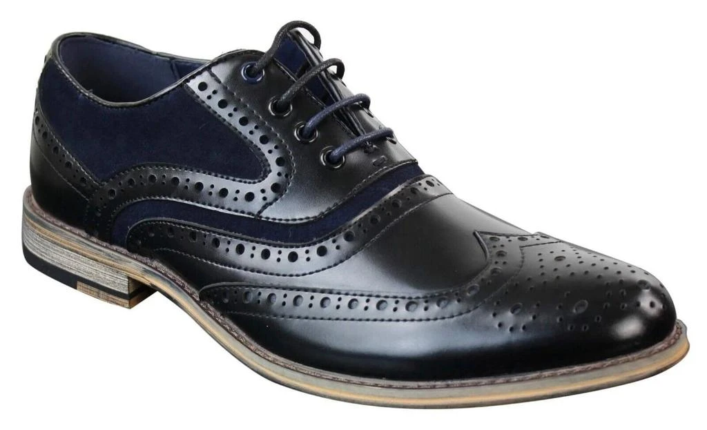 House Of Cavani Mens Classic Navy Suede Oxford Brogue Shoes in Black Leather