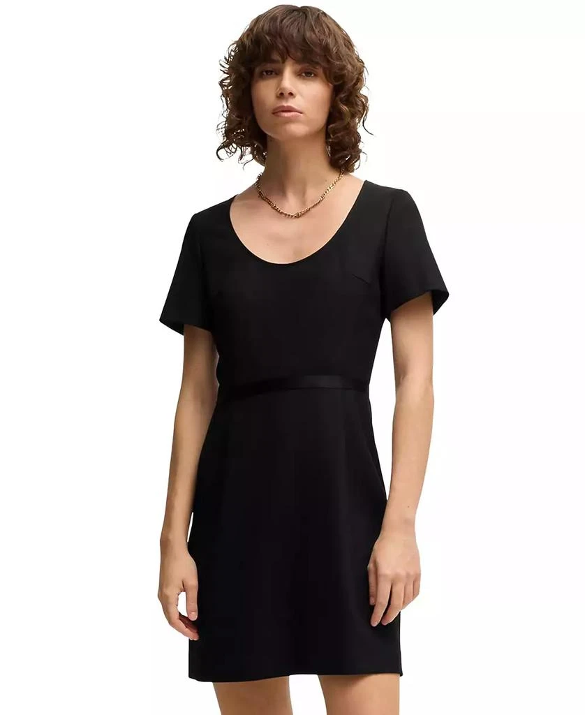 slim fit dress slacks Dusk Brown Cotton Deep Neck Mini Sheath Dress