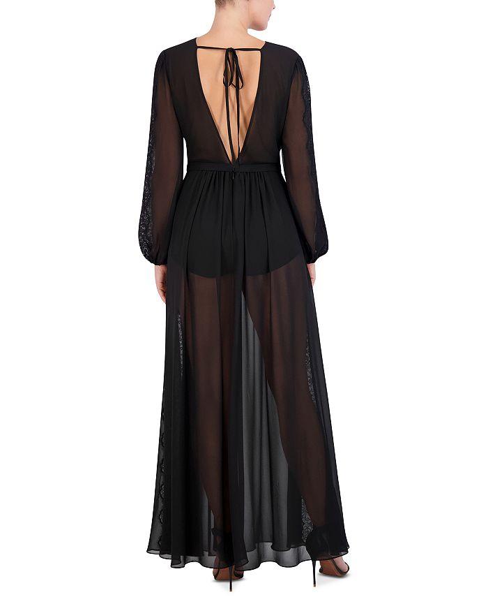 BCBGMAXAZRIA Lace Trim Pleated Sheer Maxi Dress