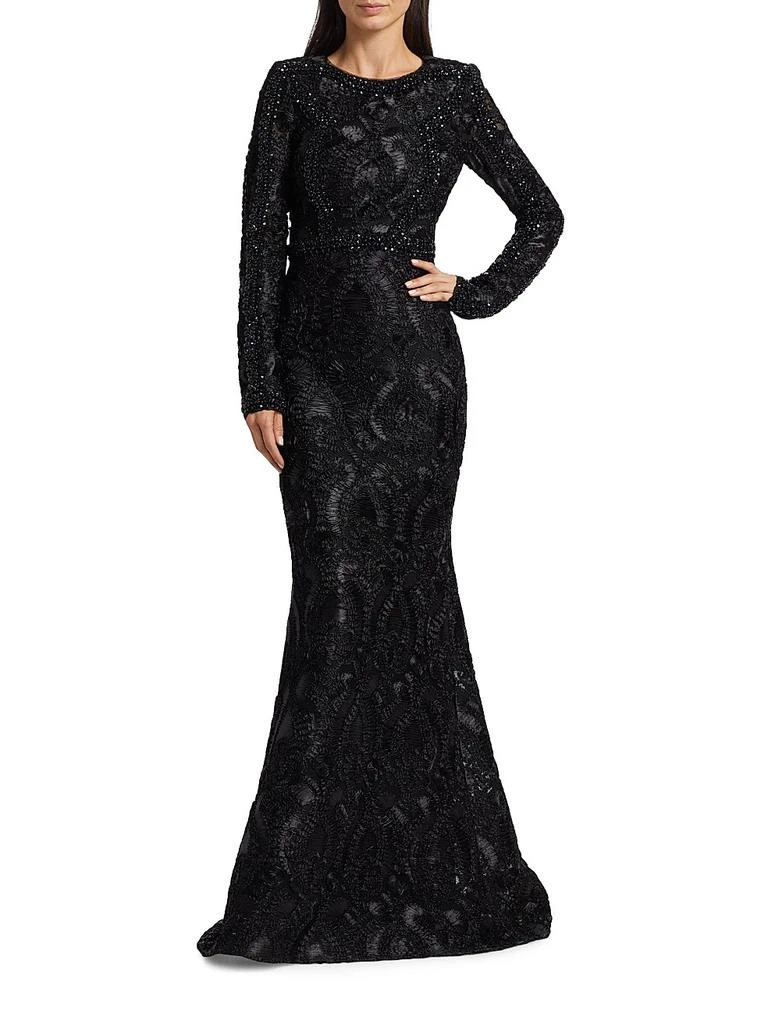 Badgley Mischka Embellished Long-Sleeve Gown 2