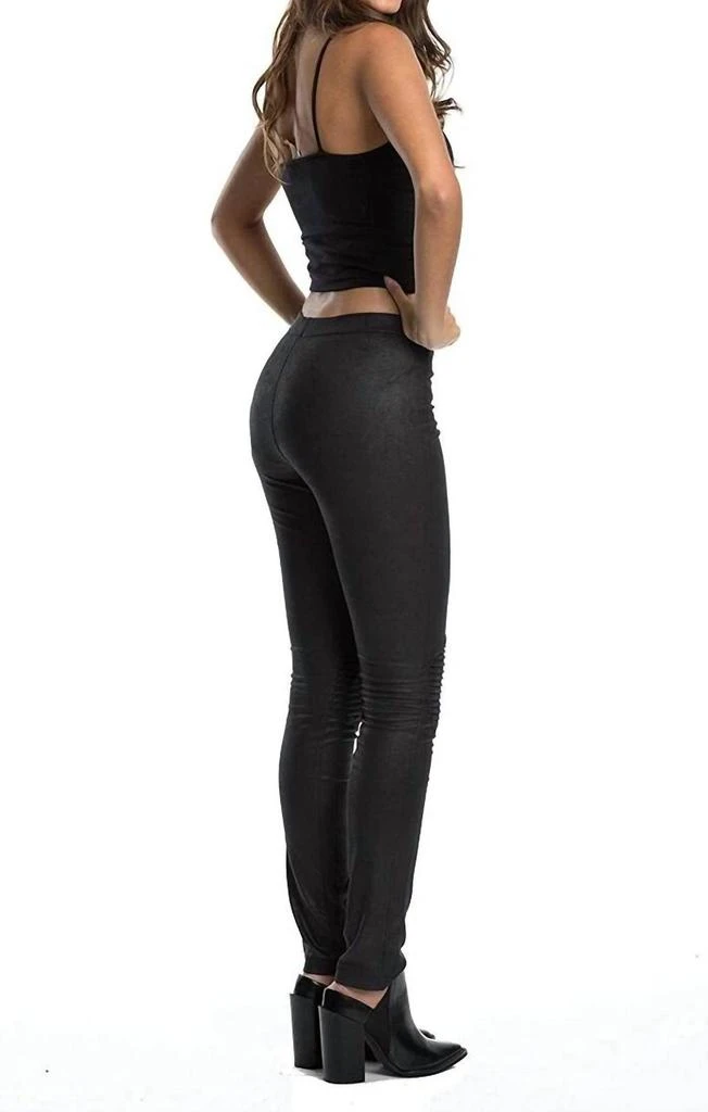 Elan Faux Suede Knee Pleat Jeggings In Black 2