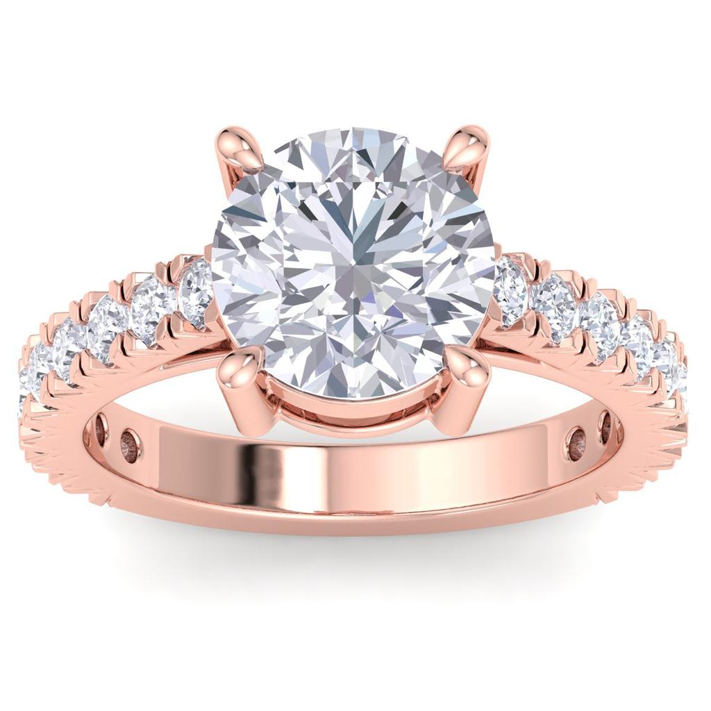 SSELECTS 4 Carat Round Lab Grown Diamond Classic Engagement Ring In 14K Rose Gold G-H, Vs2