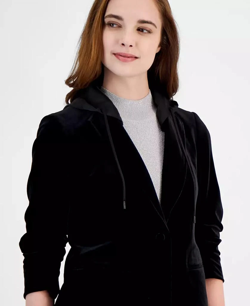 Anne Klein Women's Hooded Notch-Lapel Velvet Jacket 3