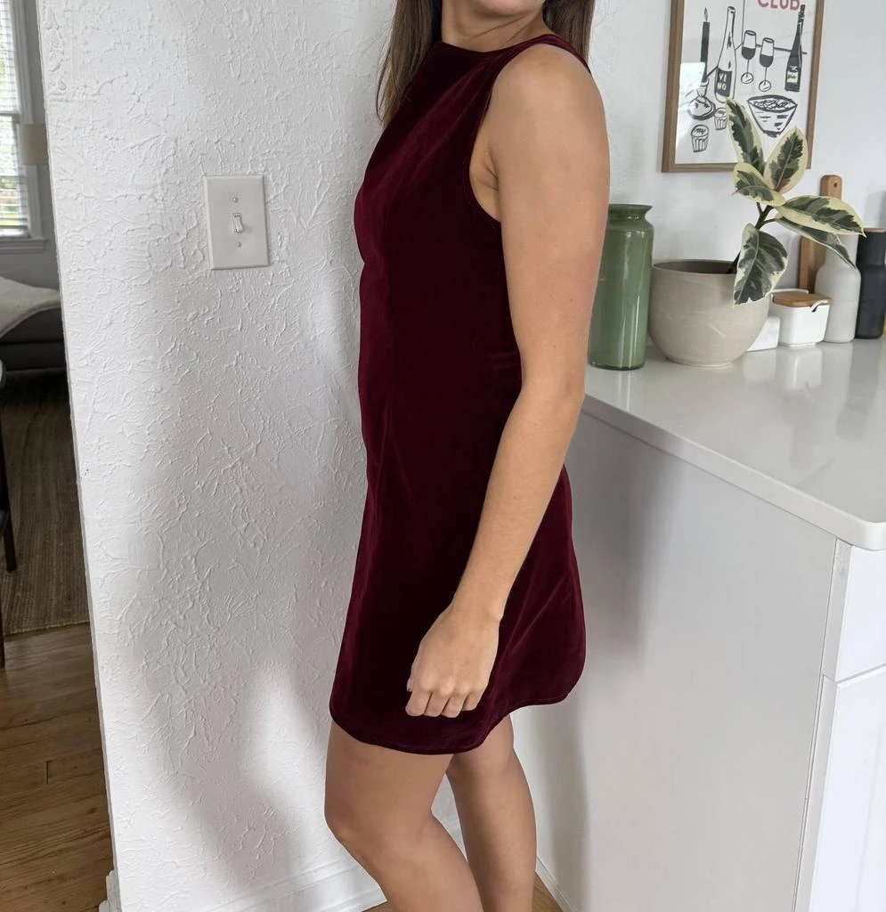 Shop Kiara Velvet High Neck Mini Dress In Burgundy on Sale at BeyondStyle   Get 44% Off Kiara Velvet High Neck Mini Dress In Burgundy with Limited-Time  Flash Deals, Exclusive Discounts, and