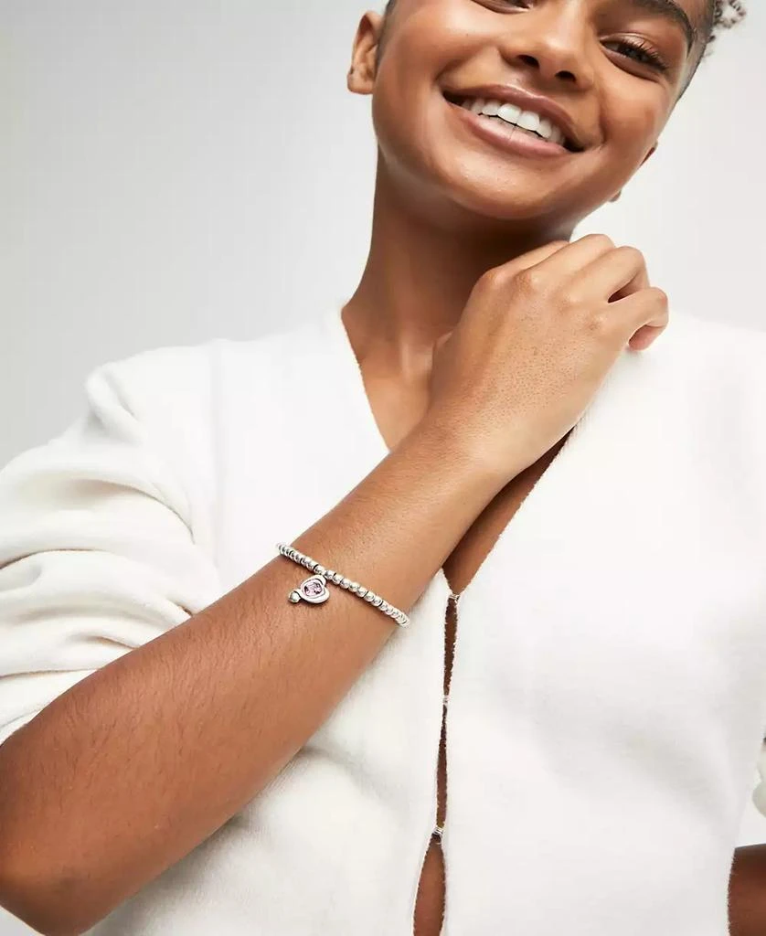 UNOde50 Silver Beaded and Pink Crystal Heart Stretch Bracelet 3