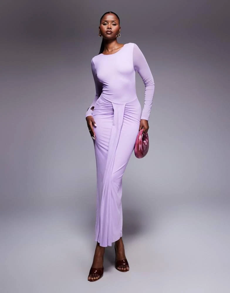 lilac long sleeve midi dress Midi Dress Lilac Dresses With Sleeves Midi Dress Long Sleeve Purple Dress Plus Size Lavender Pleated