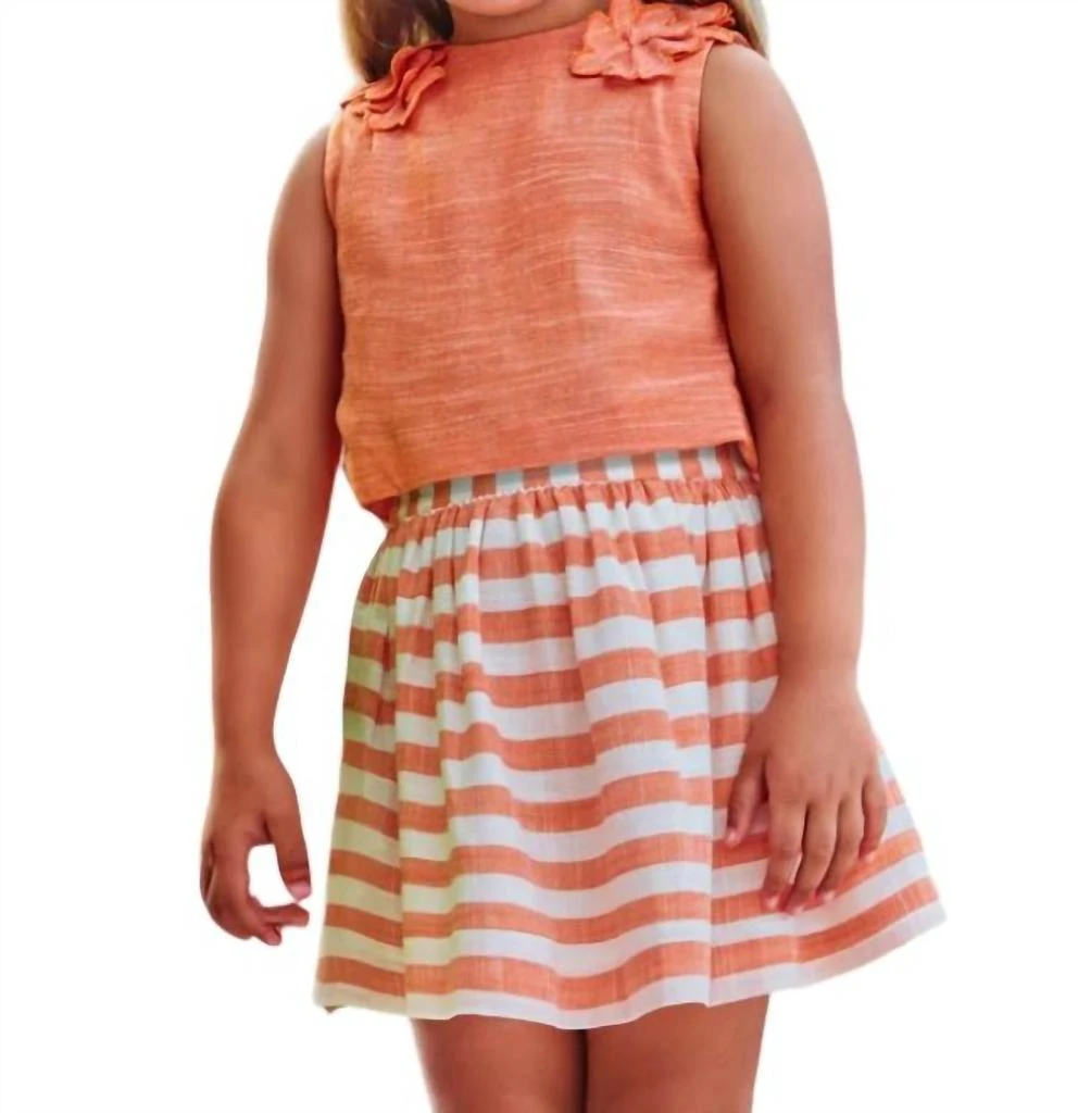 Mayoral Striped Skirt And Top Set In Orange 1