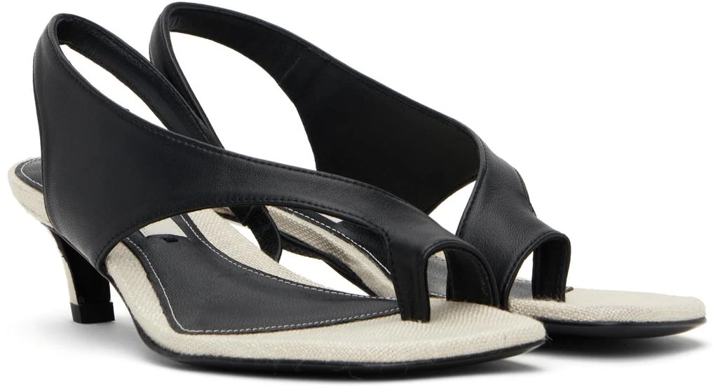 Totême Black & Beige Leather Thong Heeled Sandals 4