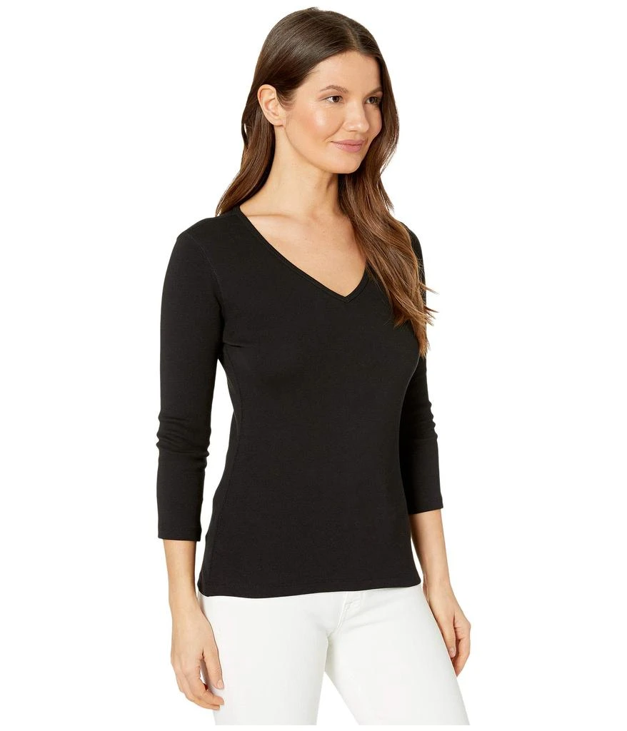 Lilla P 1x1 Rib 3/4 Sleeve V-Neck Top 4
