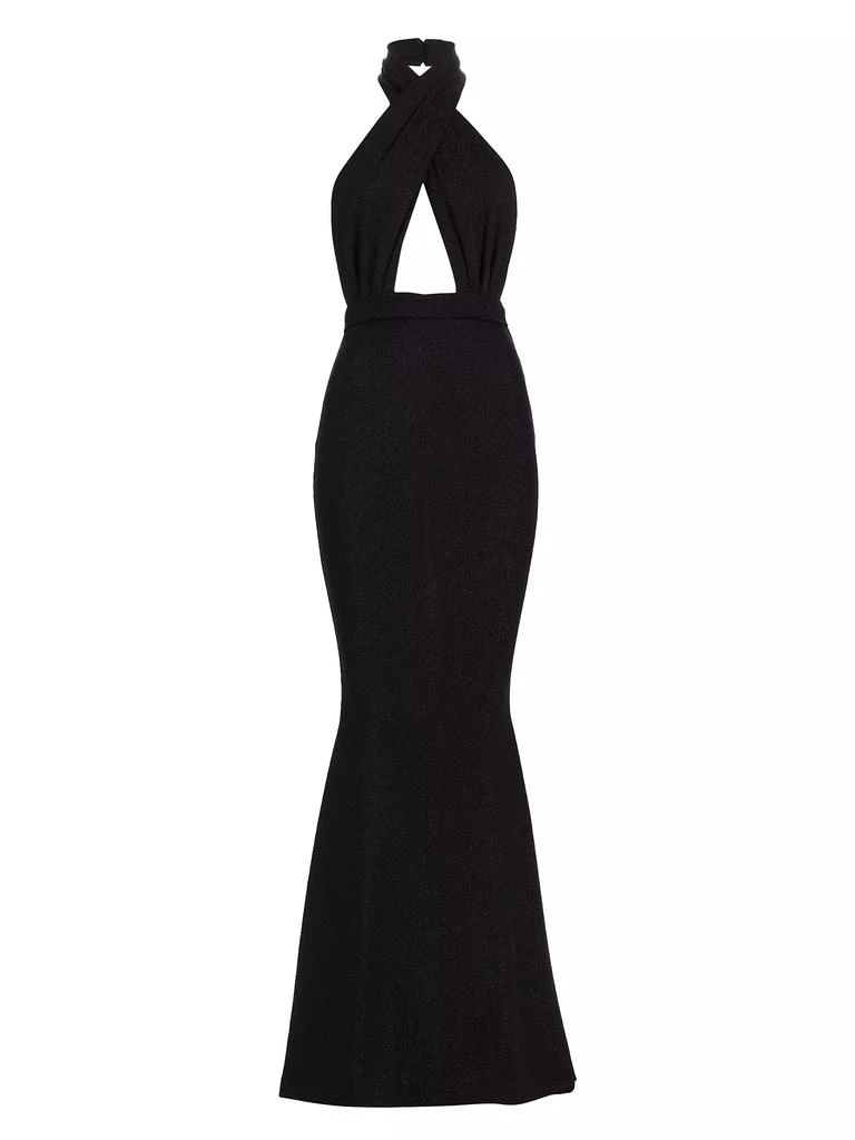 Michael Costello Collection Kyle Speckled Halter Mermaid Gown 1