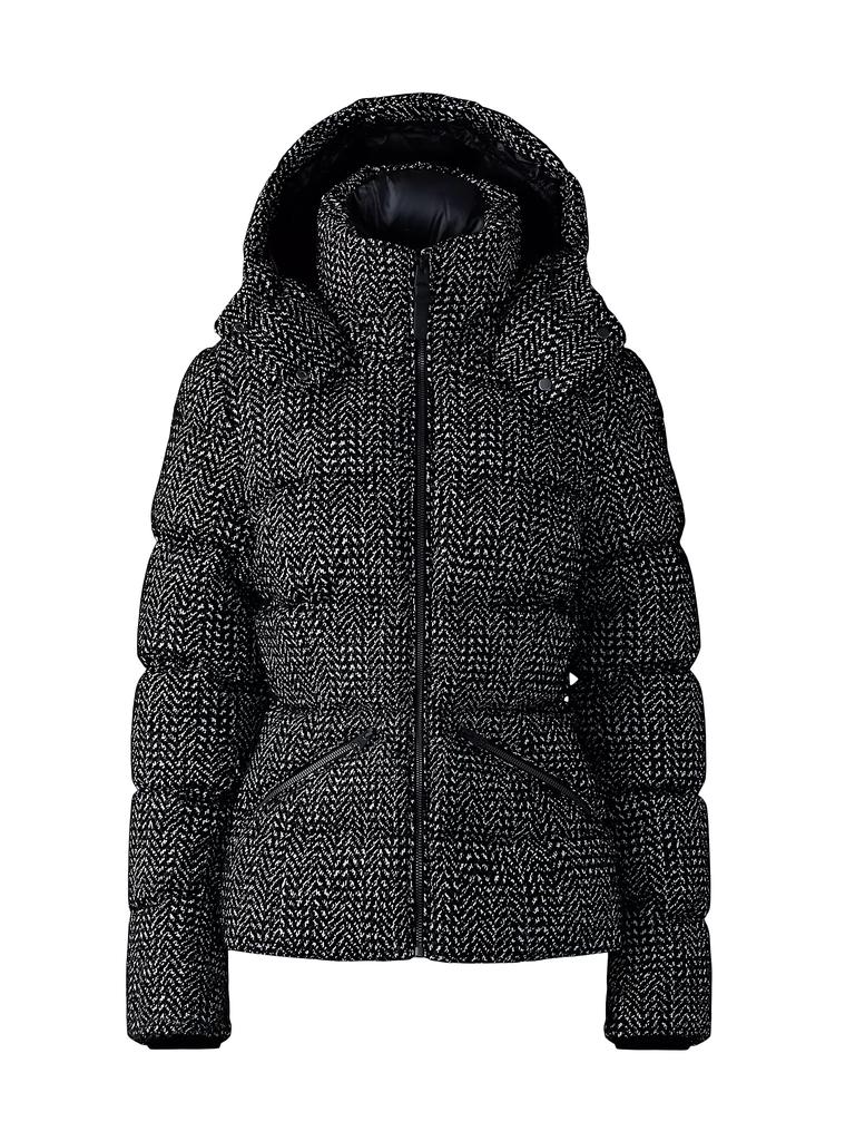 Mackage Madalyn Flocked Medium Down Jacket BLACK WHITE X Small Women s Coats Free Shipping BeyondStyle